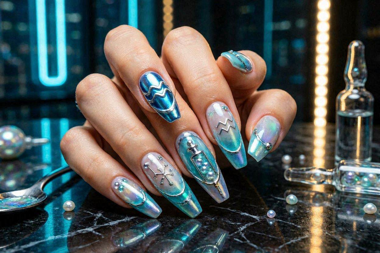 180+ Zodiac Nails Ideas for Every Star Sign in 2026 12 Aquarius Nail Idea