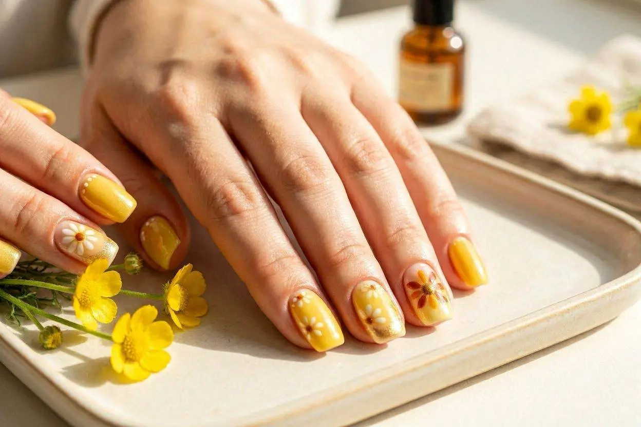 200+ Yellow Nail Ideas That Will Brighten Your Entire Look in 2026 4 Beautiful Floral Yellow Nail Ideas