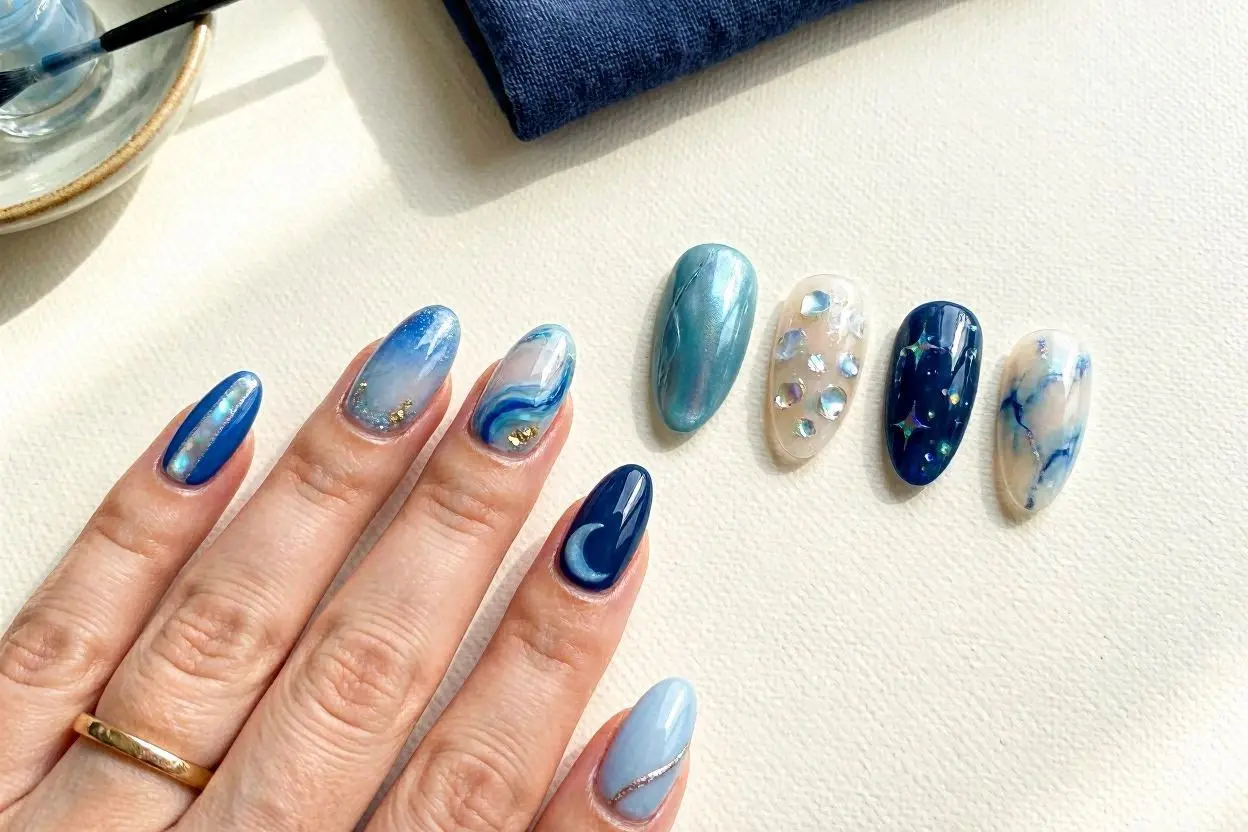 Blue Almond Nail Ideas