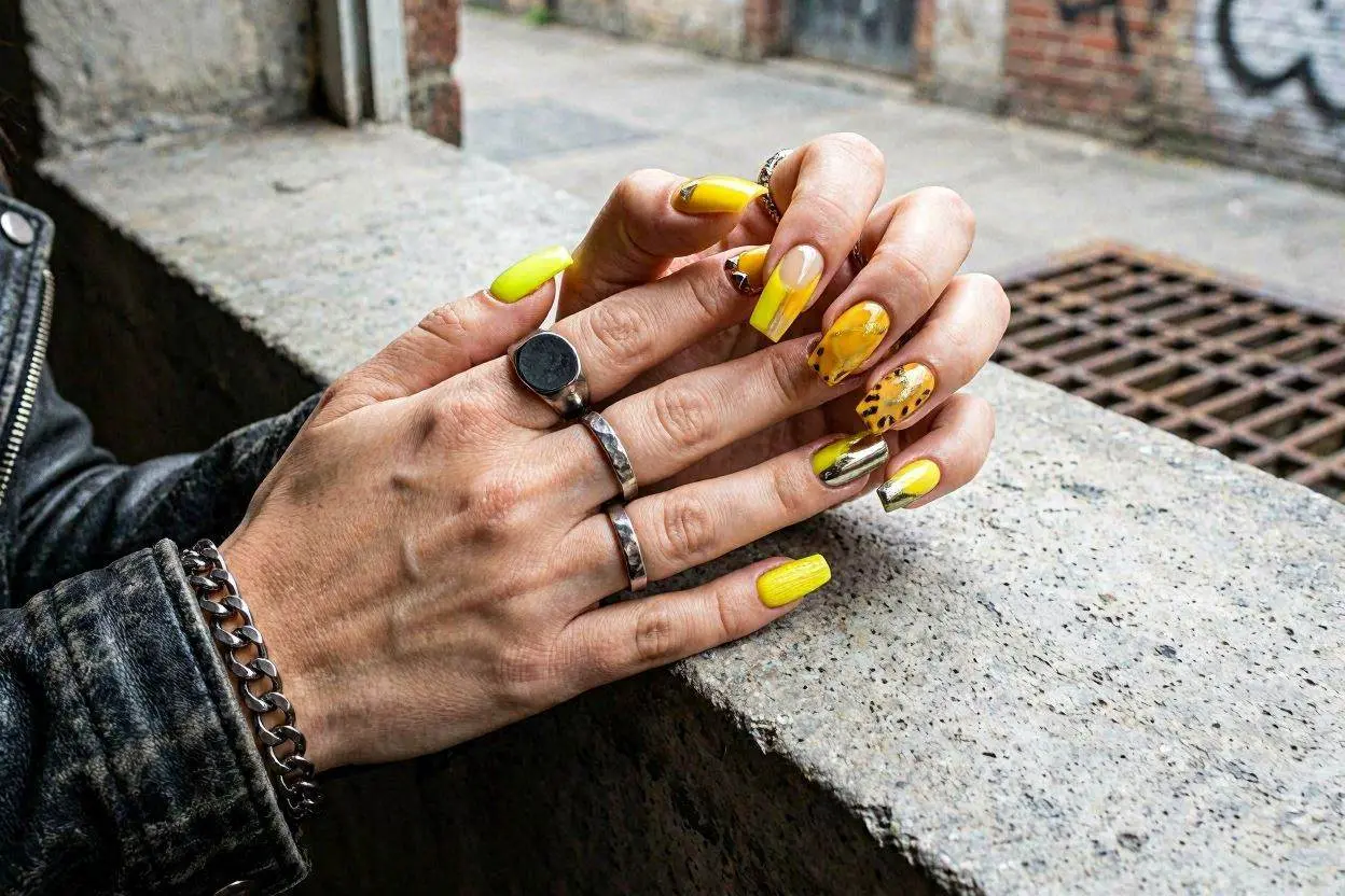 200+ Yellow Nail Ideas That Will Brighten Your Entire Look in 2026 16 Bold and Edgy Yellow Nail Styles