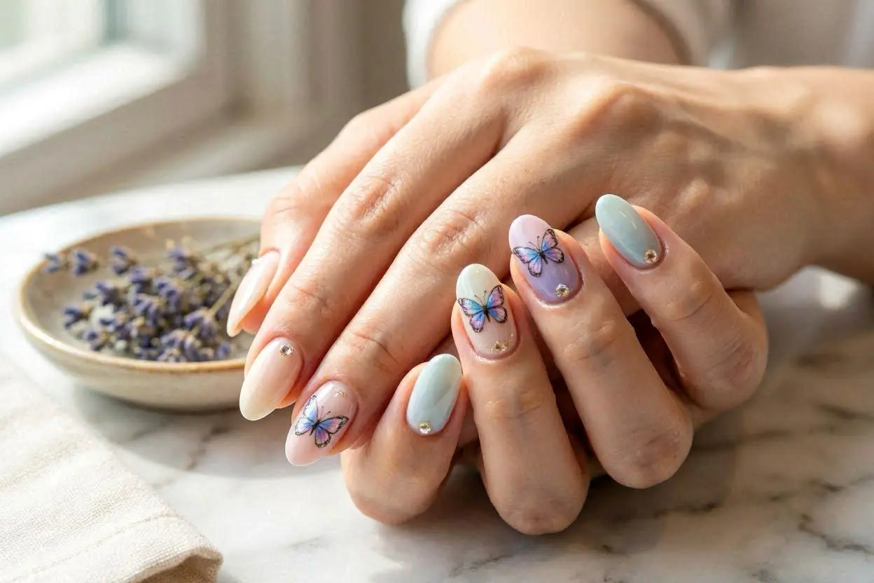 Butterfly & Cute Almond Nails