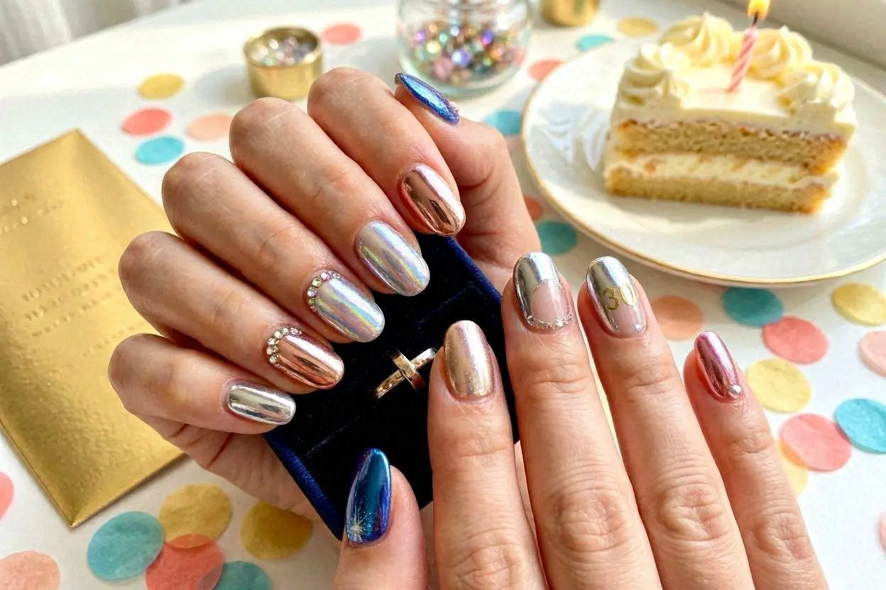 300+ Birthday Nail Ideas That Will Make Your Birthday Special 8 Chrome Birthday Nails Ideas