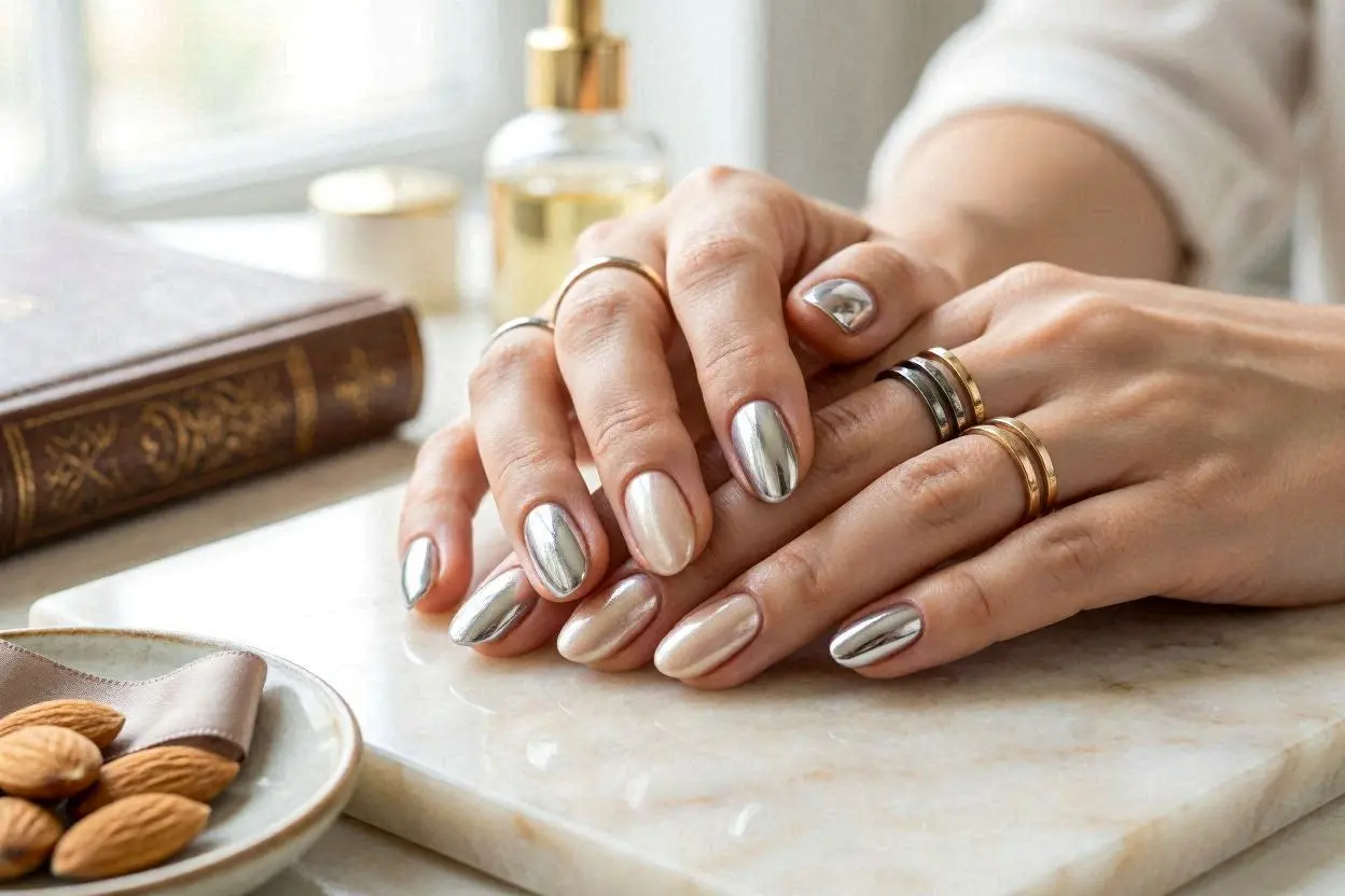 Chrome & Metallic Almond Nails