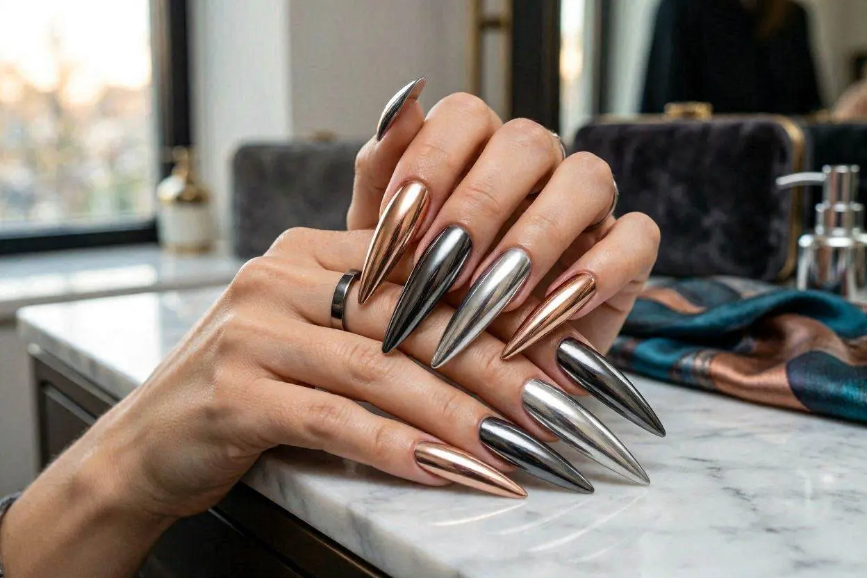 140+ XXL Nail Ideas That Are Bold, Trendy, and Impossible to Ignore 4 Chrome and Metallic XXL Nails