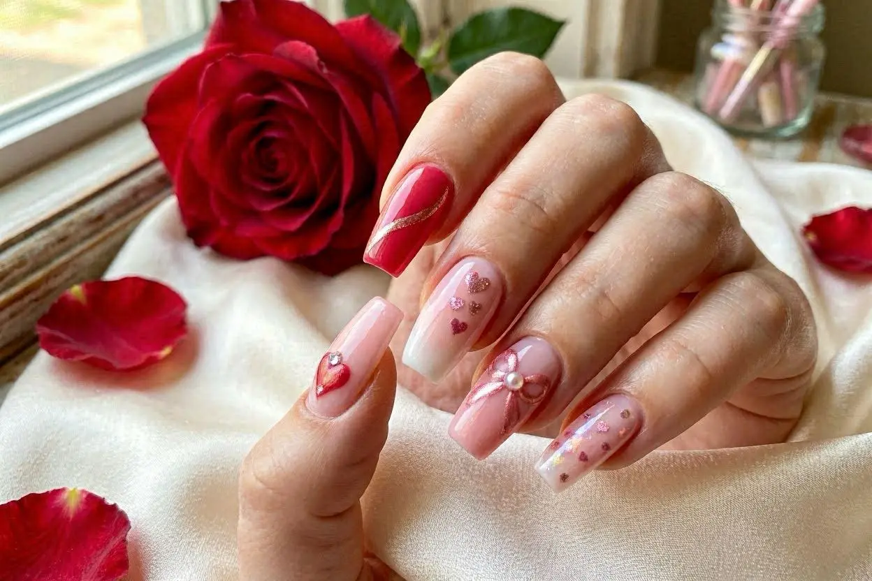 Coffin Valentine Nails