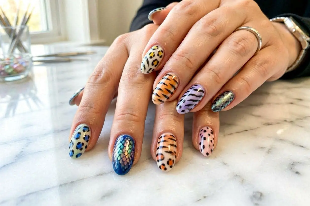 Color-Themed Animal Print Nails