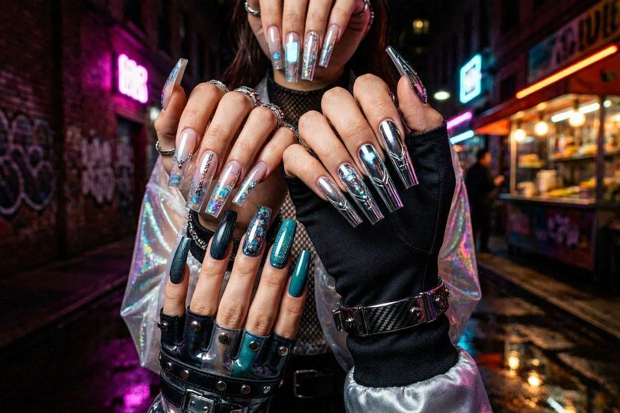 140+ XXL Nail Ideas That Are Bold, Trendy, and Impossible to Ignore 15 Cyberpunk Nail Trends XXL Nail Shapes