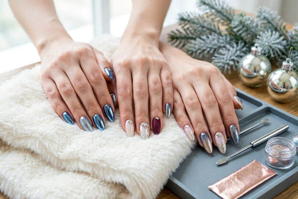 Glitter Chrome Glam Winter Nail Trends