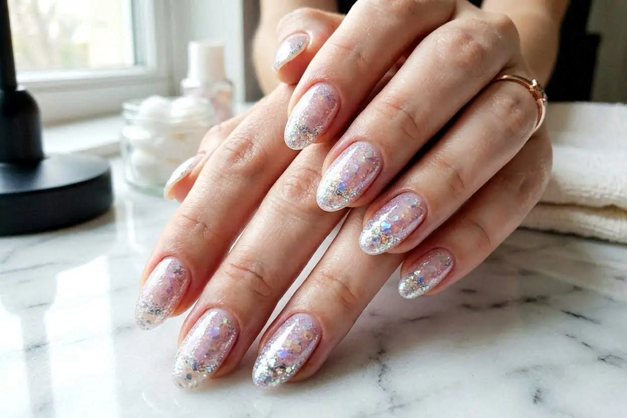 Glitter & Sparkly Almond Nails