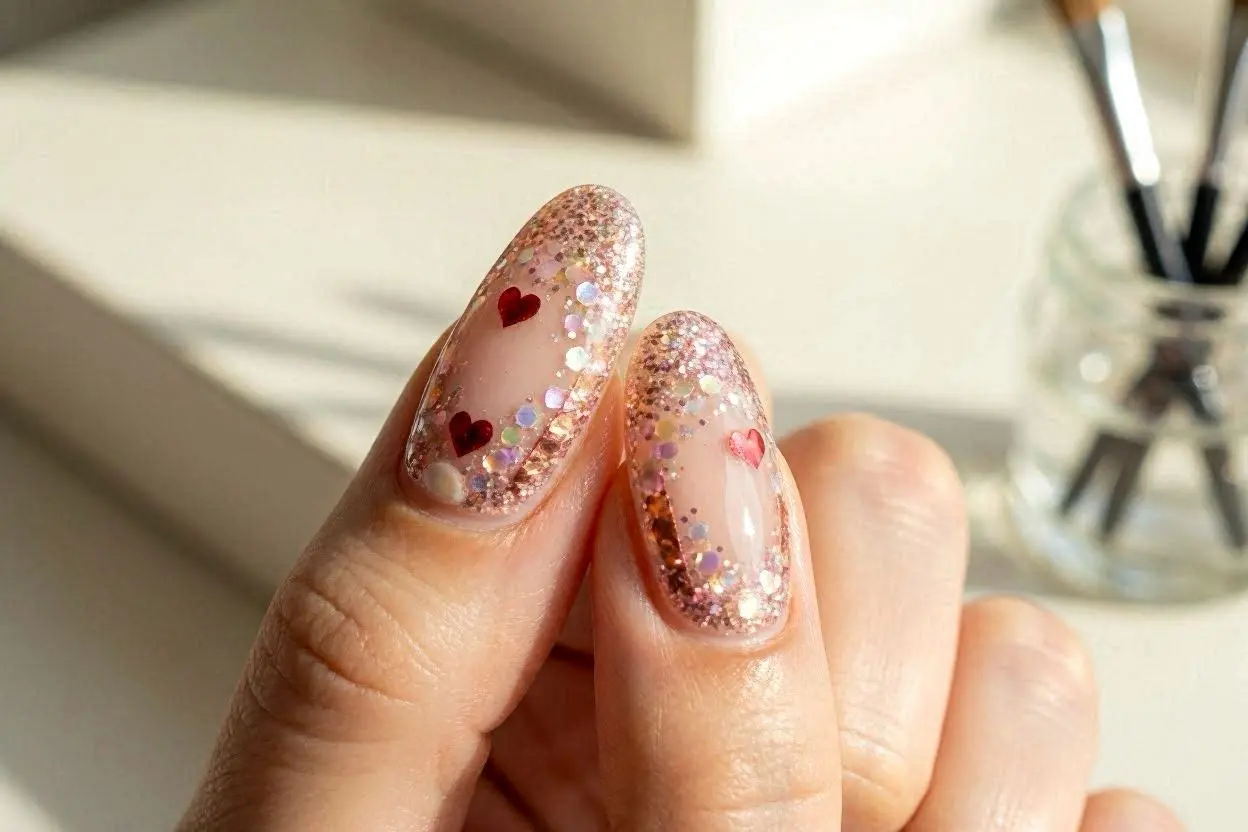 Glitter Valentine Nails