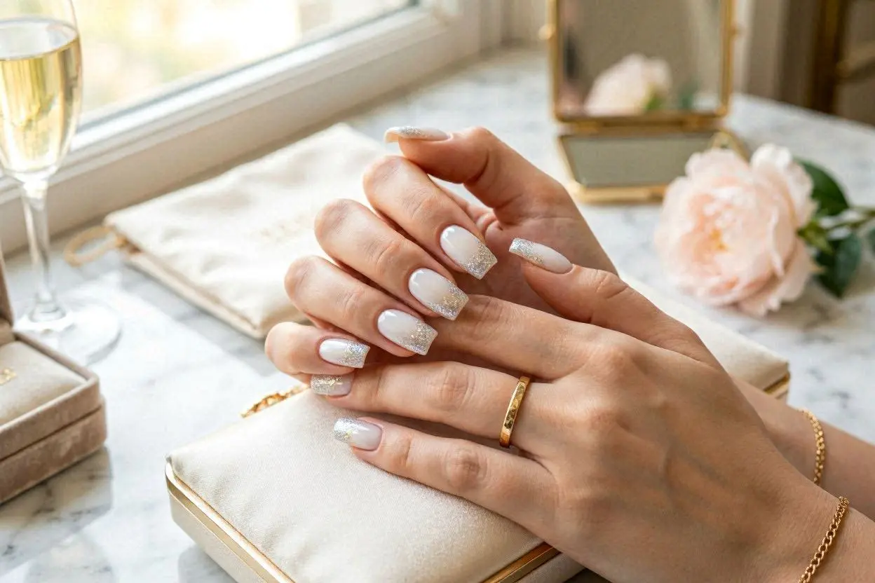Glitter White Tips Nails