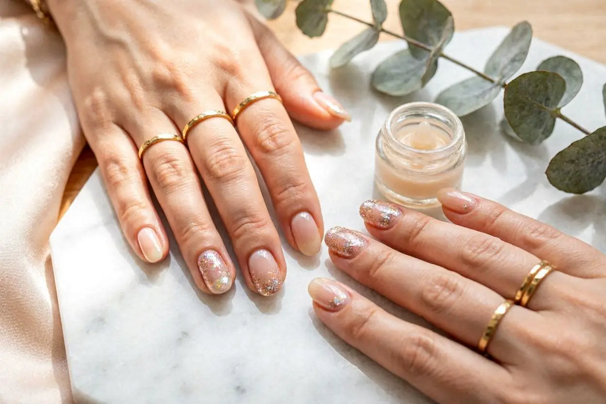 Glitter and Sparkle Nude Nails