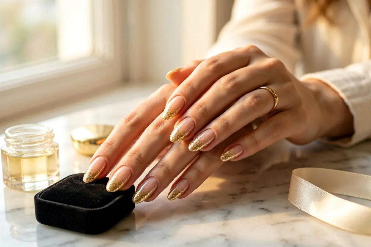 Gold Glitter Tip Nails