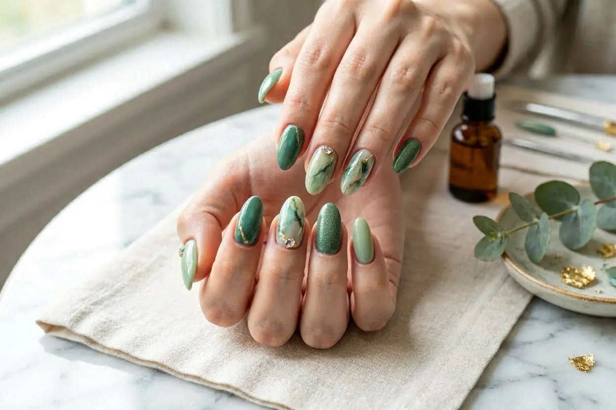 Green Almond Nail Ideas