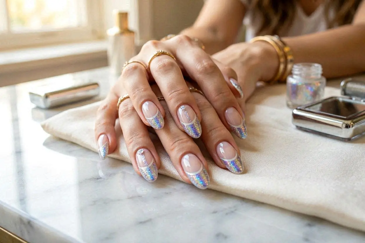 Holographic Glitter Tip Nails