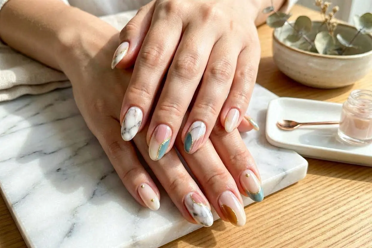 Marble & Abstract Almond Nails
