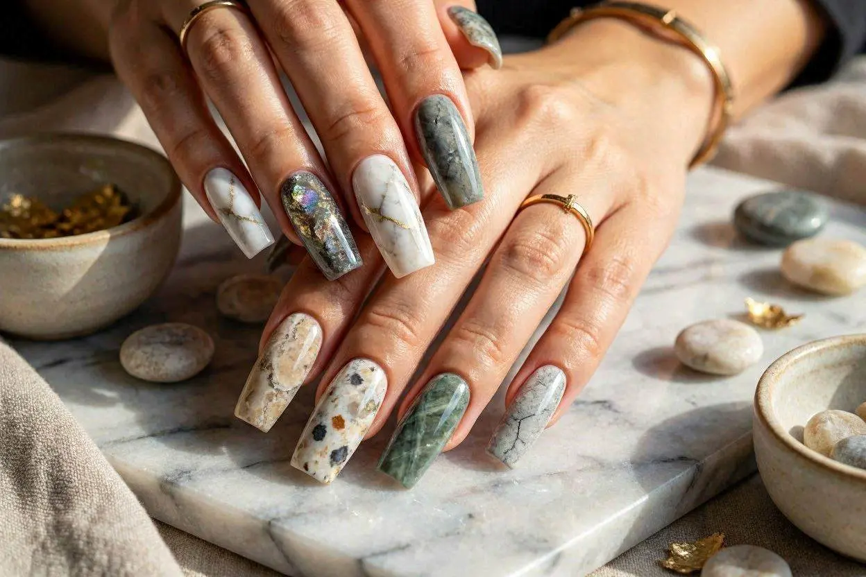 140+ XXL Nail Ideas That Are Bold, Trendy, and Impossible to Ignore 8 Marble Stone and Texture Inspired XXL Nails