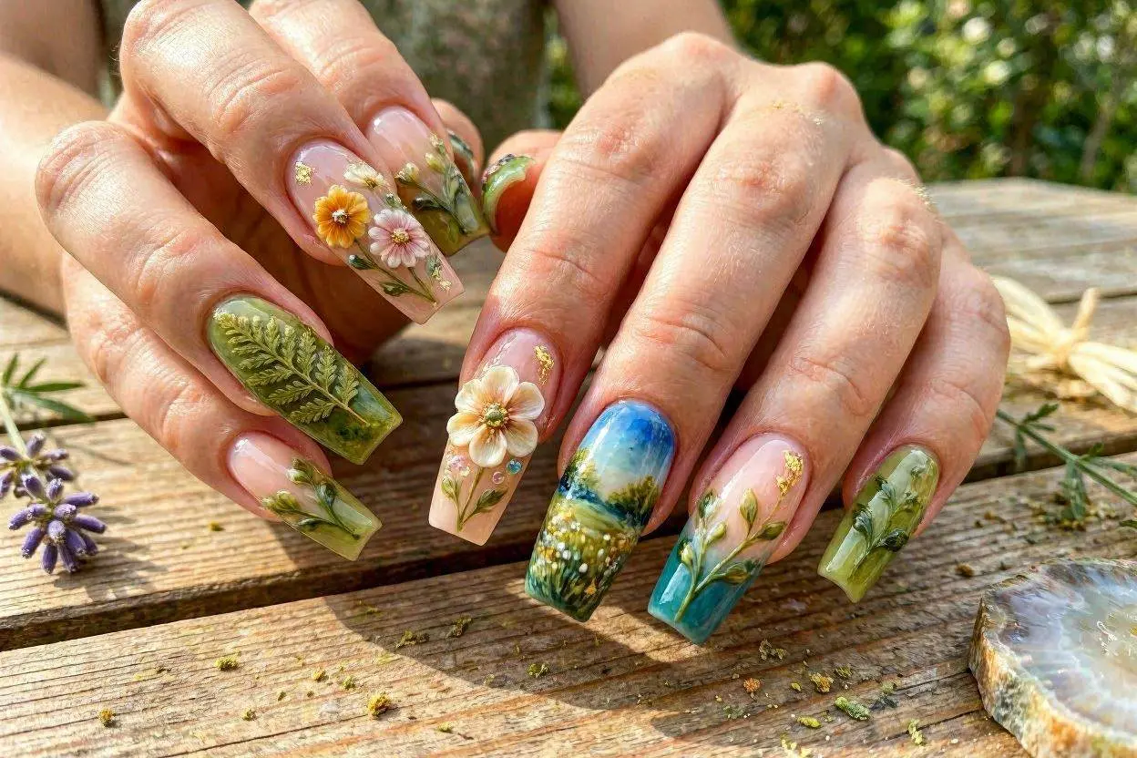 140+ XXL Nail Ideas That Are Bold, Trendy, and Impossible to Ignore 12 Nature and Floral XXL Nail Art