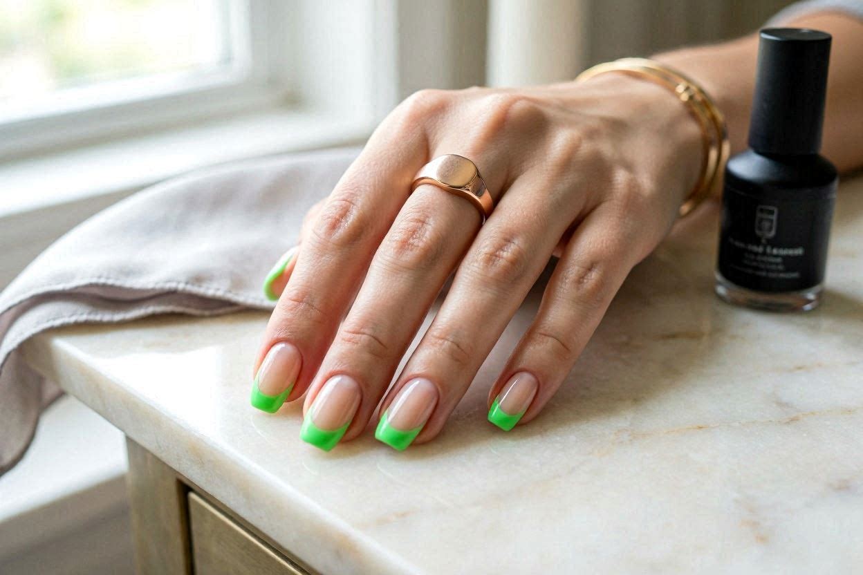 Neon Green French Tips Nail