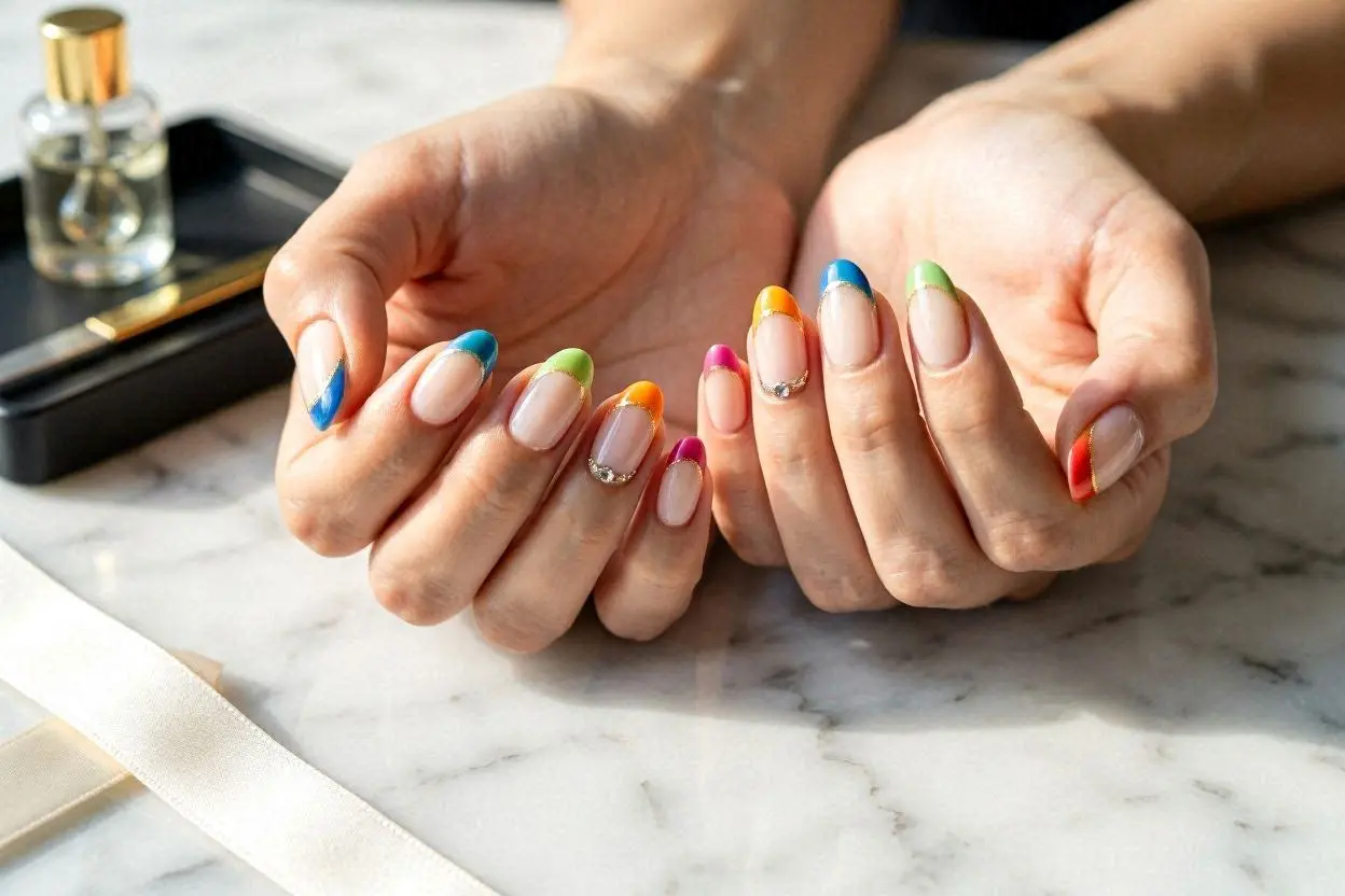 Rainbow French Tips Nail