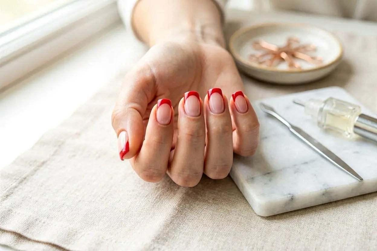 Red French Tips Nail