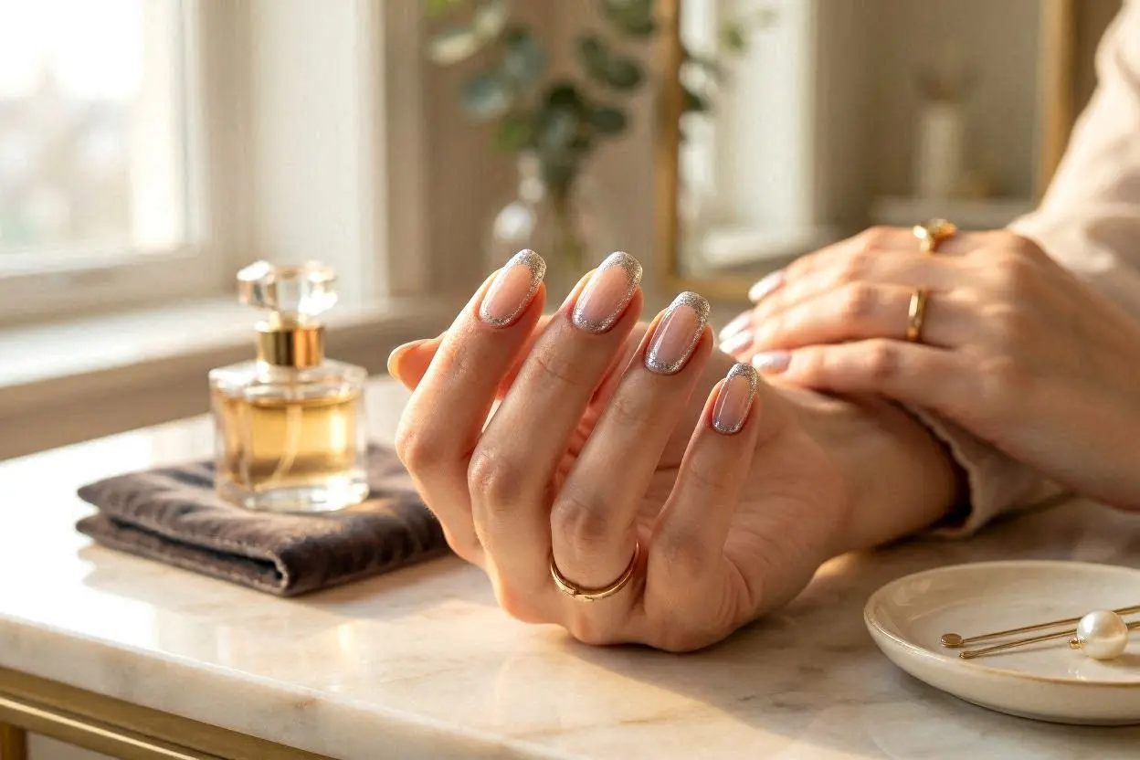 Silver Glitter Tip Nails