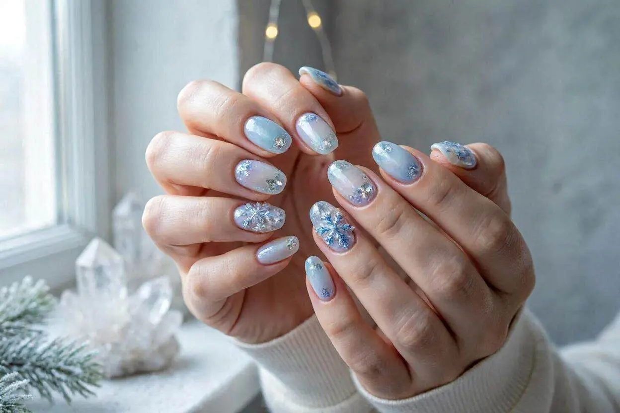Snowflake Ice Frozen Inspired winter Nail Art