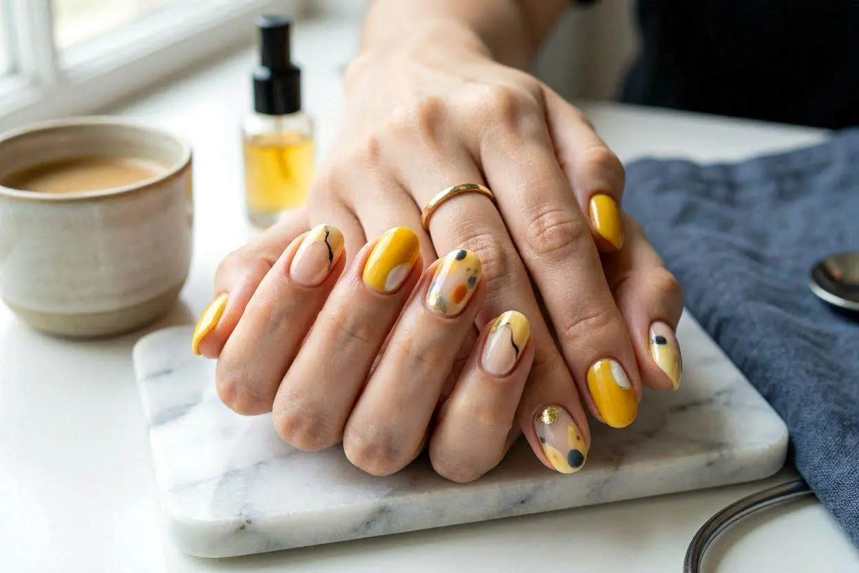 200+ Yellow Nail Ideas That Will Brighten Your Entire Look in 2026 6 Trendy Abstract Yellow Nails