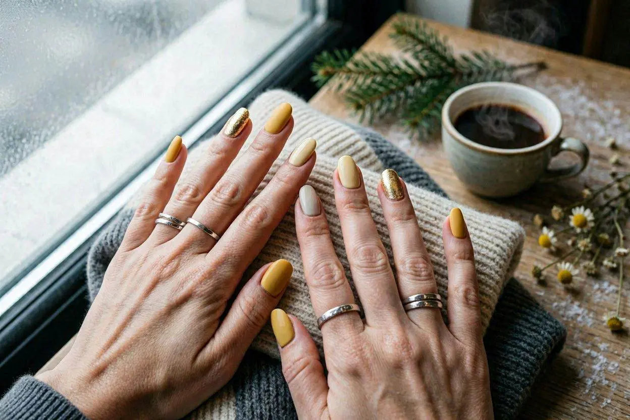 200+ Yellow Nail Ideas That Will Brighten Your Entire Look in 2026 14 Winter Yellow Nails