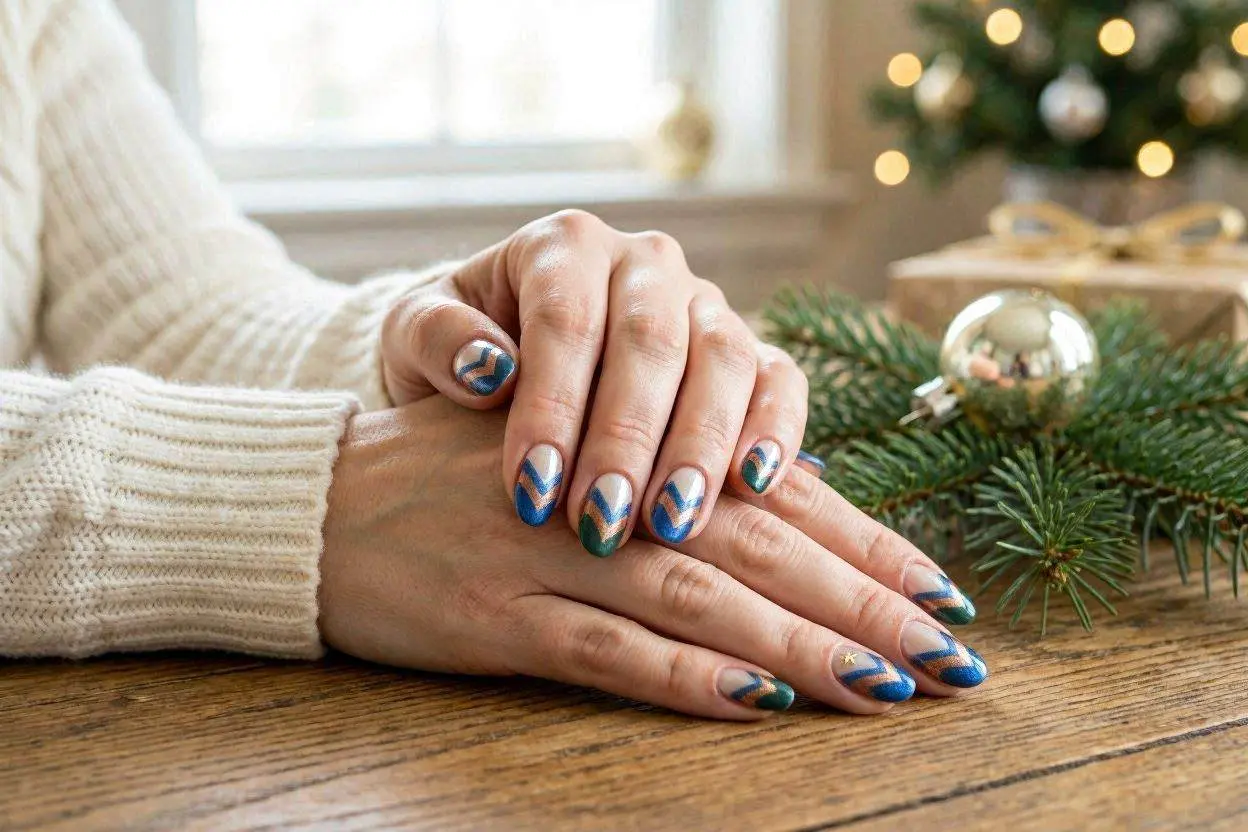 150+ Zig Zag Nails Designs Perfect for Every Vibe 11 Winter and Holiday Zig Zag Nails