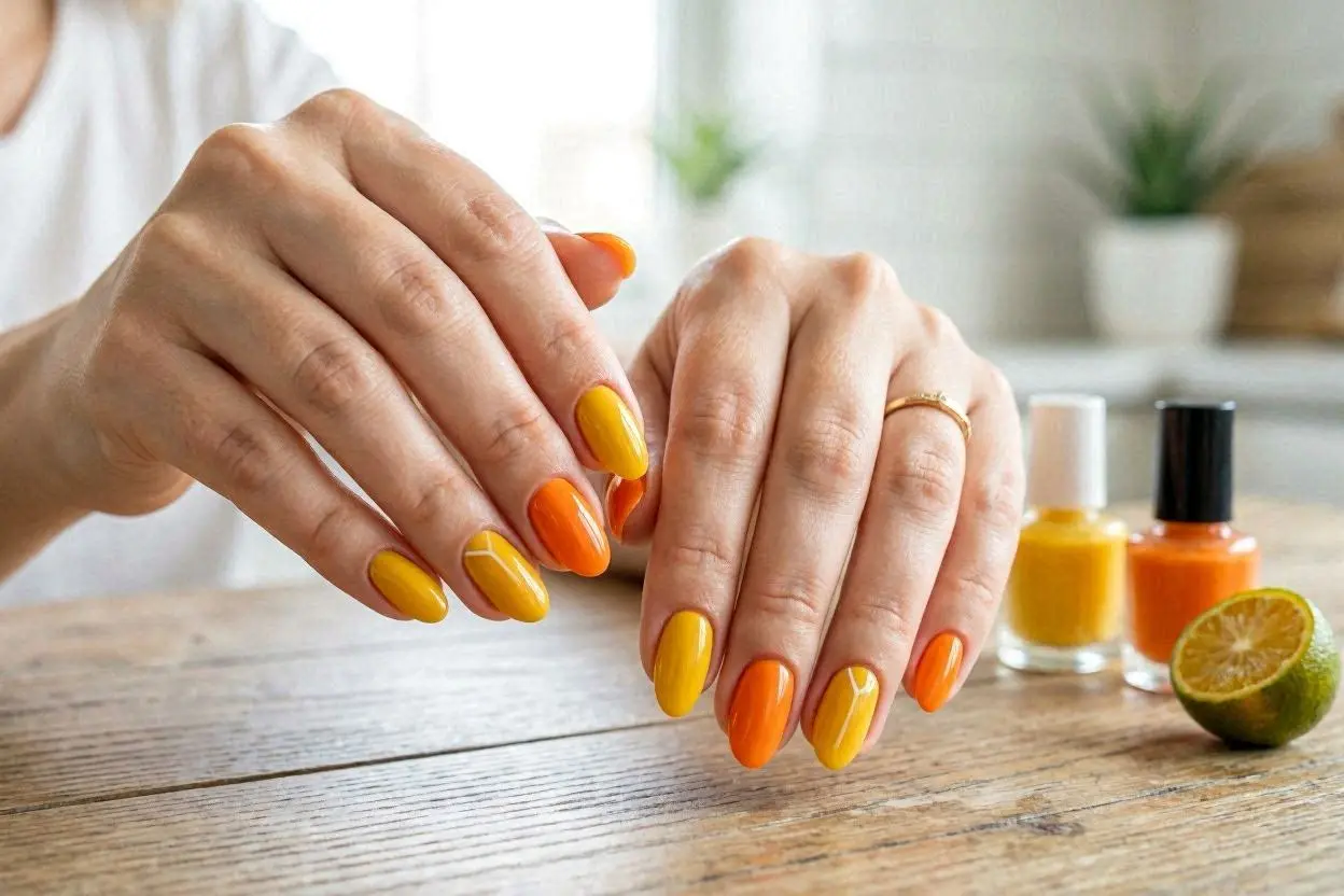 Yellow & Orange Almond Nails