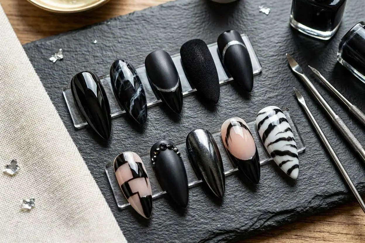 Black Nail Ideas for Different Nail Shapes
