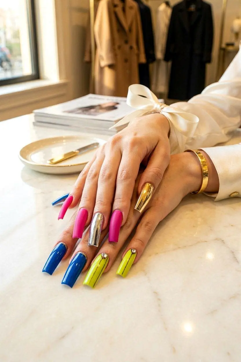 Bold Color Flare Nails 