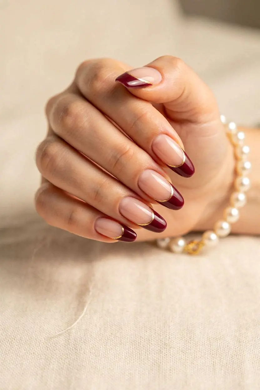 Burgundy French Tips Nails Design