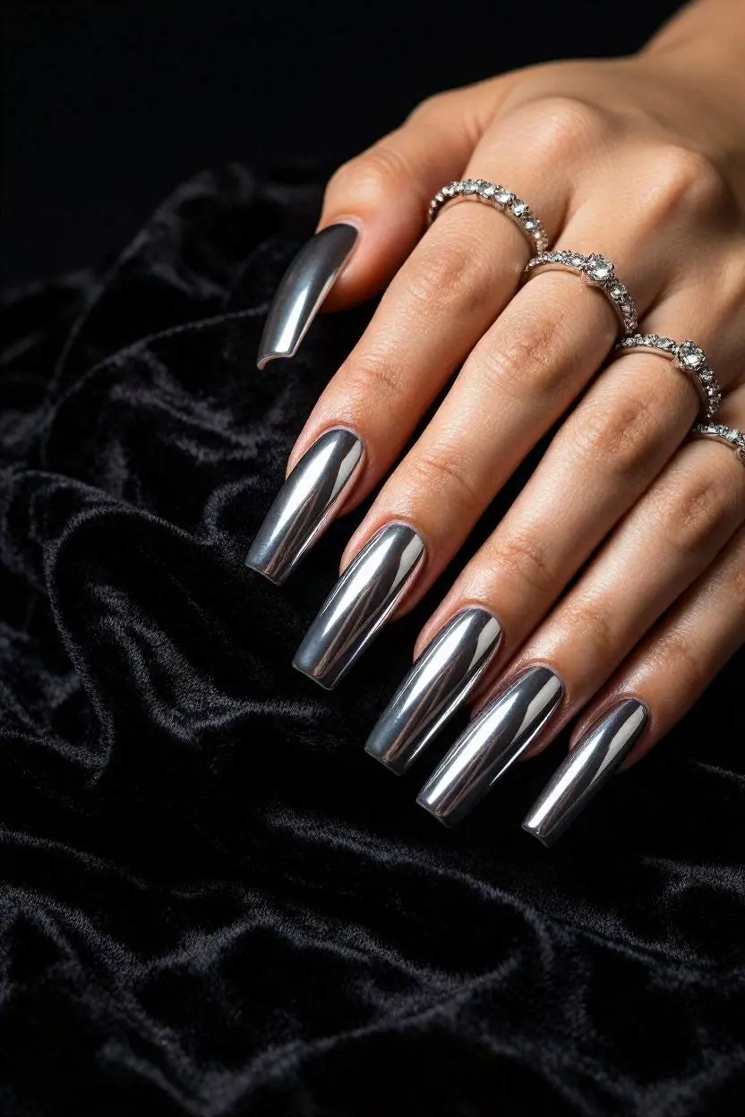 Chrome Glazed Ballerina Nails