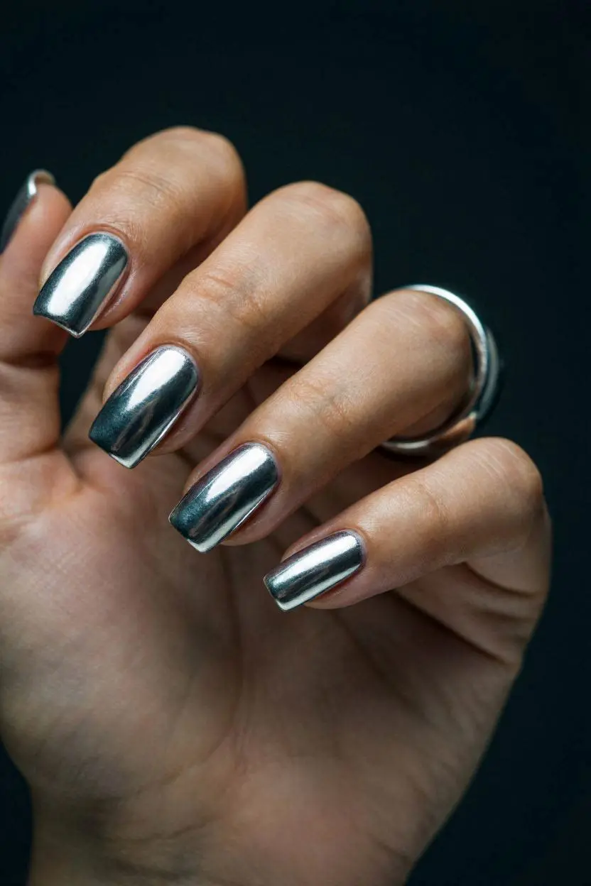 Chrome Metallic Squoval Nails
