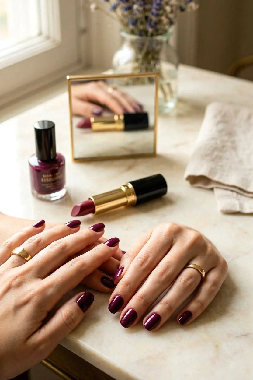 Classic Wine Berry Lipstick Nails