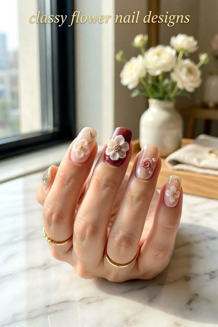 Classy Nail Designs: 75+ Elegant Ideas for Every Shape, Season & Style in 2026 15 Classy Flower Nail Designs