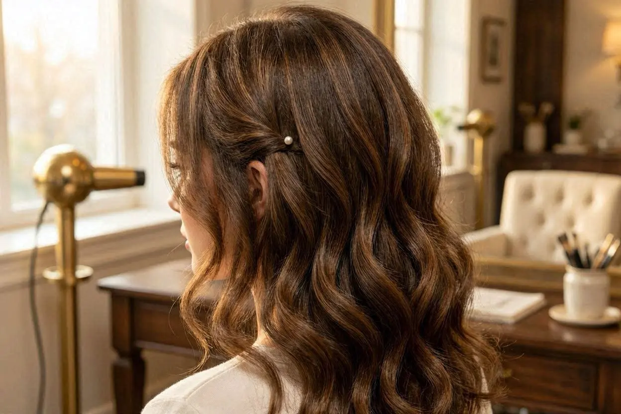 Elegant classy wavy hairstyle for long brown hair