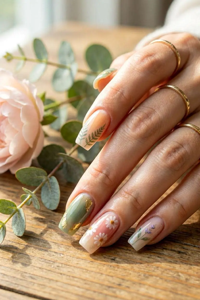 Floral & Nature-Inspired Tapered Square Nails
