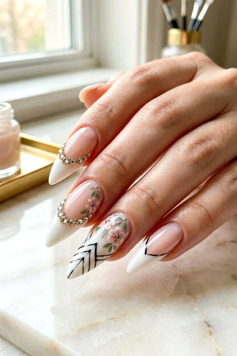 French Tip Stiletto Nails Medium