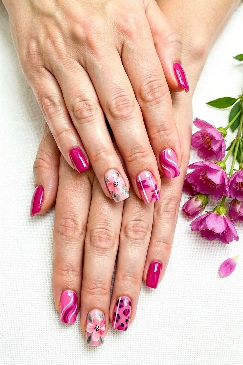 Fuchsia Ombre Gradient Nail Ideas