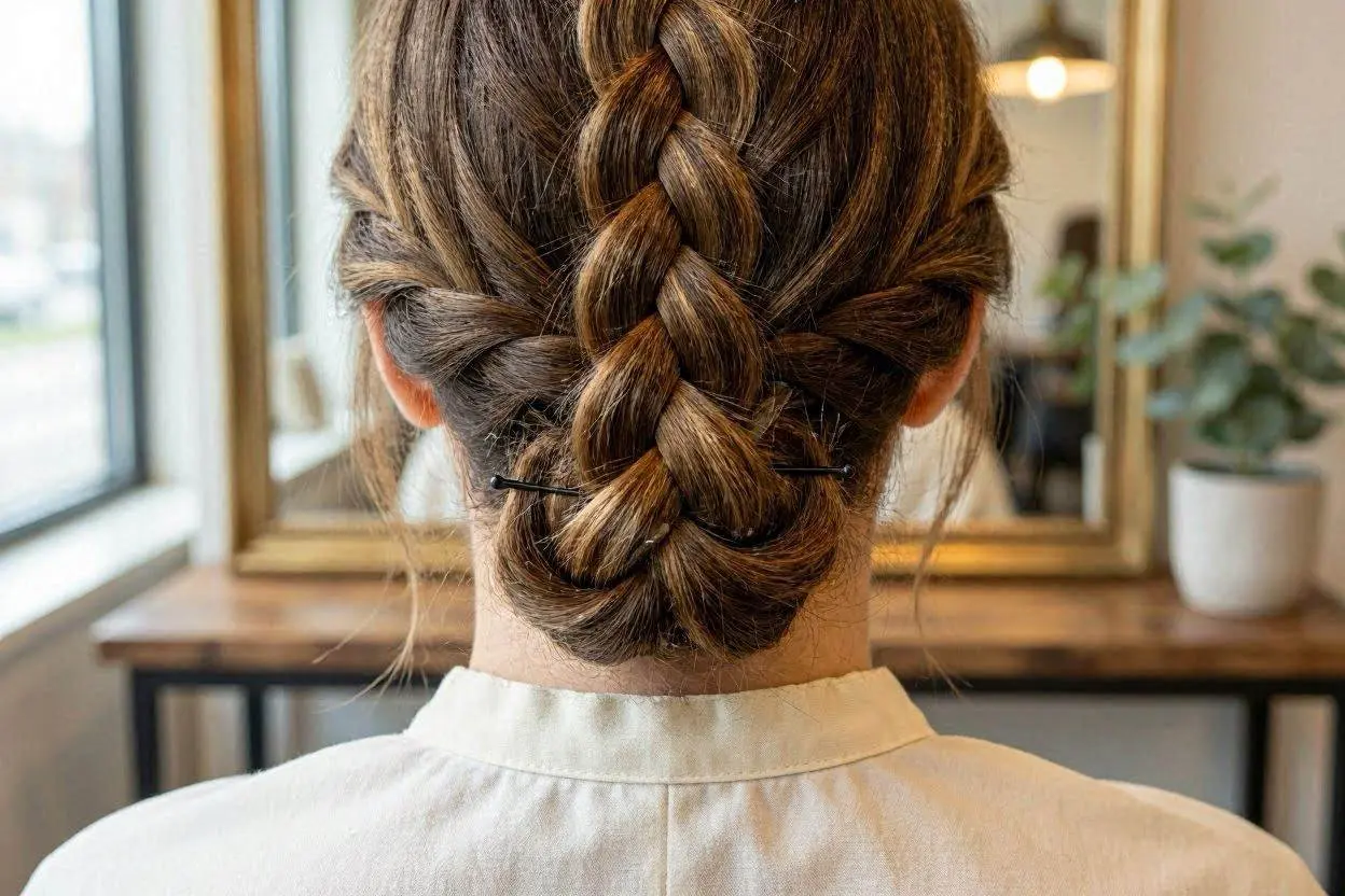 Hair Dutch Braid and Fishtail Bun
