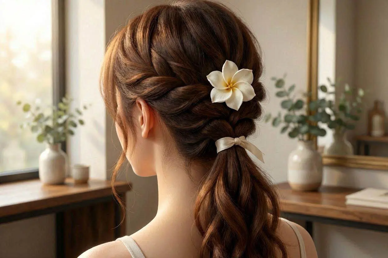 Hairstyle Half Up Fishtail with a Flower