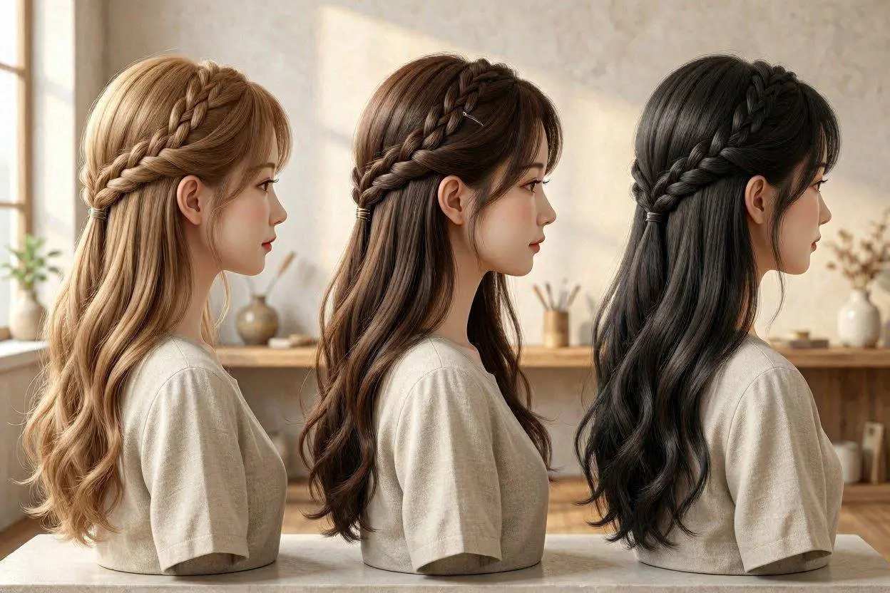 Long Hairstyles Half Braided Crown