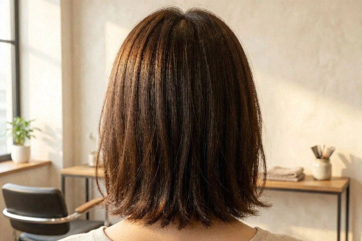 One Level Haircut with Bangs