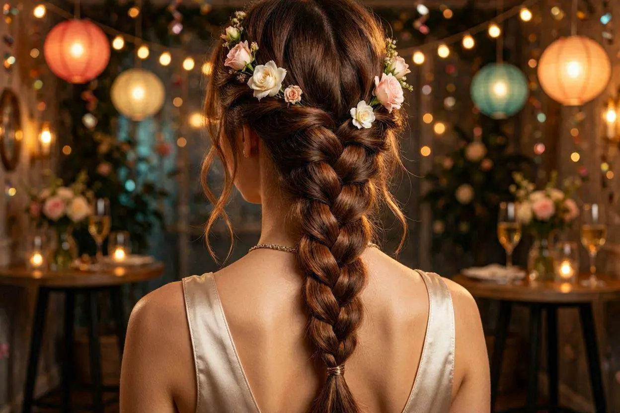 Party Ideas for Long Hair Braided Flower