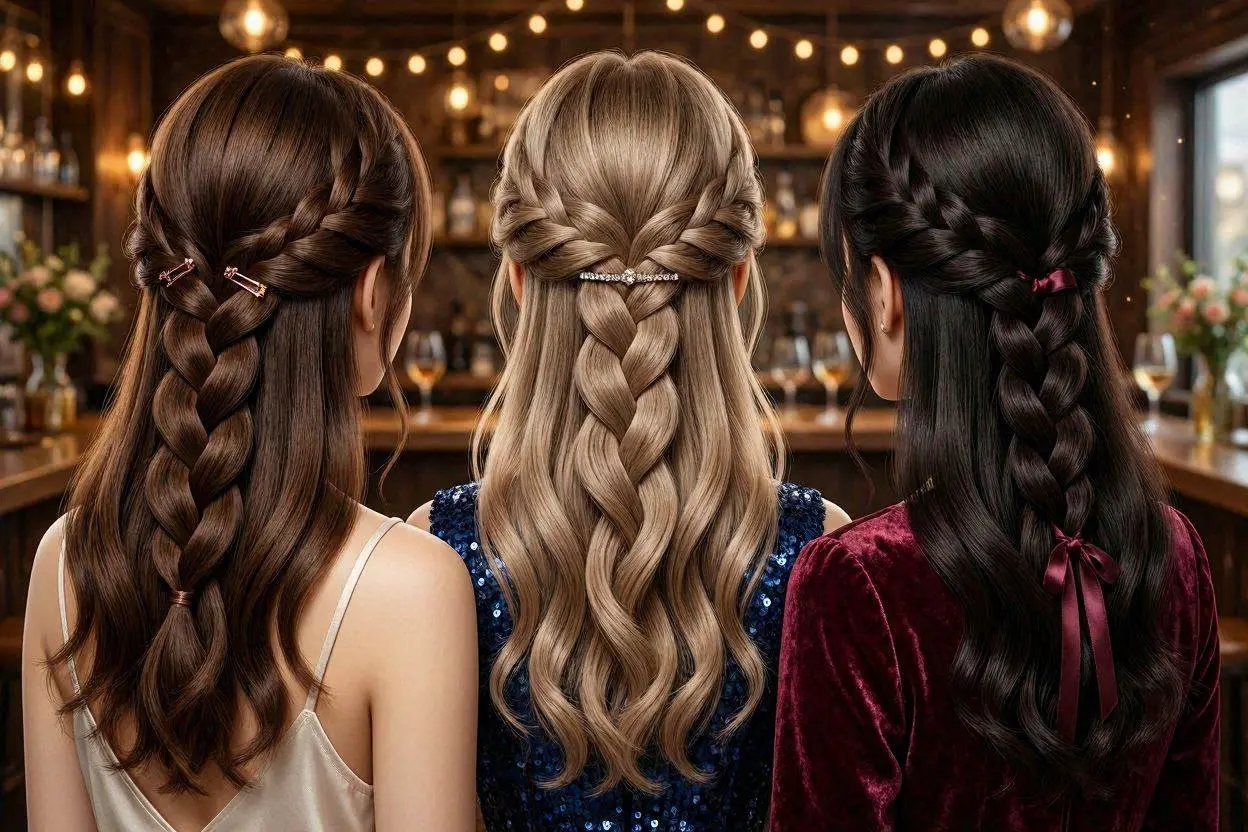 Party Ideas for Long Hair Half Up Stacked Braid