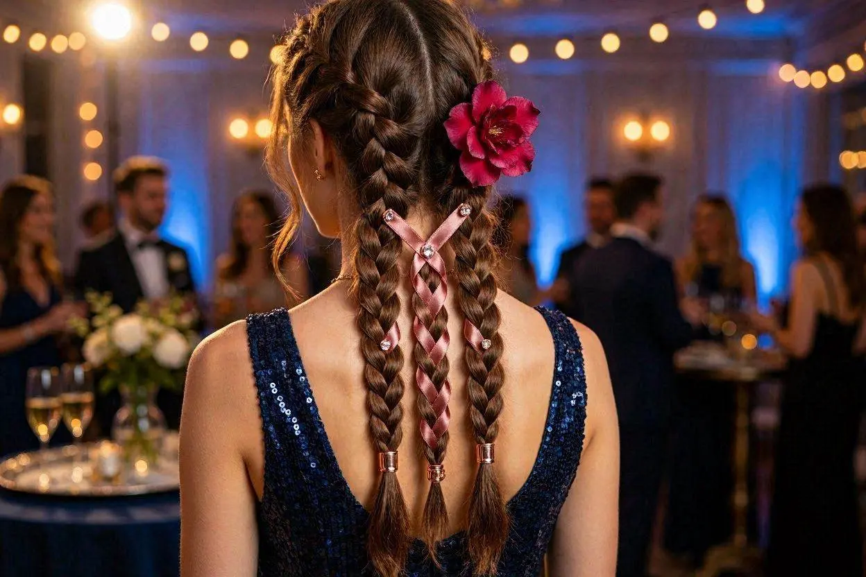 Party Ideas for Long Hair Triple Ladder Braids + a Flower
