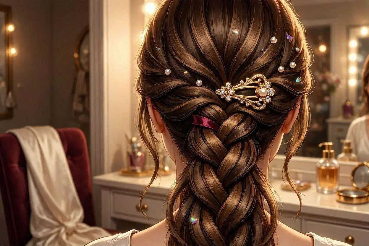Party Ideas for Long Hair fishtail updo with a hair clip
